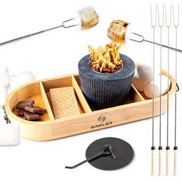 Similex Indoor S'Mores Kit - Beech Wood Tabletop Smores Maker with 4 Roasting Sticks, Concrete Fire ...