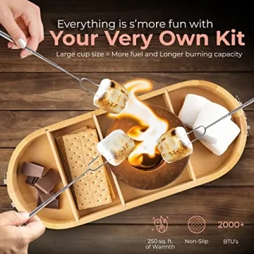 Similex Indoor S'Mores Kit - Beech Wood Tabletop Smores Maker with 4 Roasting Sticks, Concrete Fire Pit Bowl & Fire Extinguisher Cover - Smores Maker Tabletop Indoor, Perfect for Sleepovers