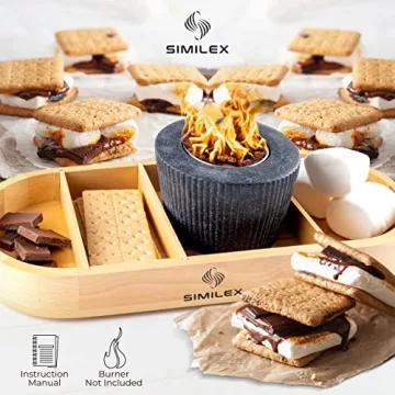Similex Indoor S'Mores Kit - Beech Wood Tabletop Smores Maker with 4 Roasting Sticks, Concrete Fire Pit Bowl & Fire Extinguisher Cover - Smores Maker Tabletop Indoor, Perfect for Sleepovers