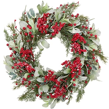Skrantun 20 Inch Artificial Christmas Wreath | Festive Winter Decor with Lambs Ears and Berries