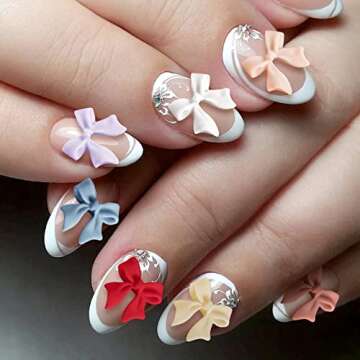 HINZIC 240 Pcs Aurora Bow Nail Charm 3D Bows Nail Charm Colorful Bowknot Charm for Acrylic Nails Cute Butterfly Pearl Resin Rhinestone Glitter Christmas Wedding Prom Accessories