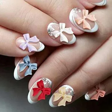 HINZIC 240 Pcs Aurora Bow Nail Charm 3D Bows Nail Charm Colorful Bowknot Charm for Acrylic Nails Cute Butterfly Pearl Resin Rhinestone Glitter Christmas Wedding Prom Accessories