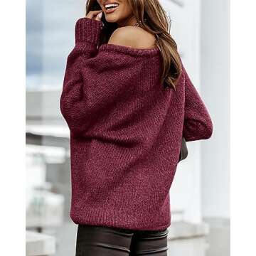 BTFBM Women Casual Long Sleeve Fall Sweaters Crew Neck Solid Color Soft Ribbed Knitted Oversized Pullover Loose Fit Jumper(Solid Burgundy, Small)