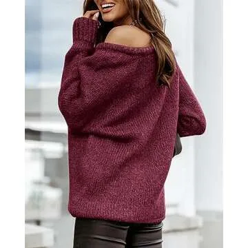 BTFBM Women Casual Long Sleeve Fall Sweaters Crew Neck Solid Color Soft Ribbed Knitted Oversized Pullover Loose Fit Jumper(Solid Burgundy, Small)