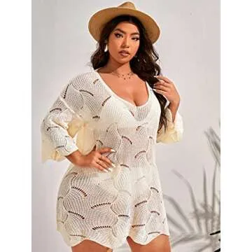 MakeMeChic Plus Size Crochet Cover Up - Beach Dress
