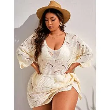 MakeMeChic Plus Size Crochet Cover Up - Beach Dress