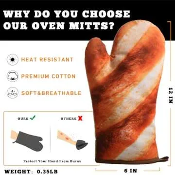 Funny Oven Mitts, Baguettes and Burritos Cotton Oven Golves, Unique Gifts for Men Women, Christmas, Birthday, Anniversary