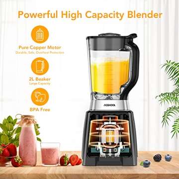 Acekool 1500W Powerful Smoothie Blender for Kitchen