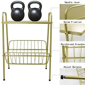 Jbikao Side Table, Gold End Table with Magazine Holder, Record Player Stand with Storage, Bedside Table Nightstand for Living Room, Bedroom, Office, Metal