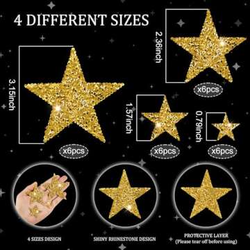 24 Pcs Gold Star Patches, Glitter Star Iron on Patches, Adhesive Applique Hot Glue Rhinestone Stars ...