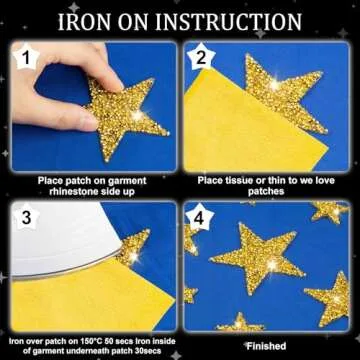 24 Pcs Gold Star Patches, Glitter Star Iron on Patches, Adhesive Applique Hot Glue Rhinestone Stars for Clothing Jeans Bags Hats Repair Decoration (4 Size)