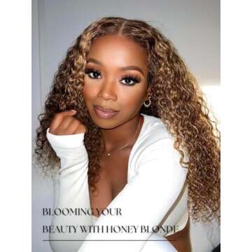 AUROO Honey Blonde Highlight Deep Wave Bundles with Frontal Closure, 10A Thick Tracks Deep Wave 13x4...