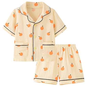 BINIDUCKLING Kids Pajamas Girls Cotton Summer Pjs 8-9 Years Orange
