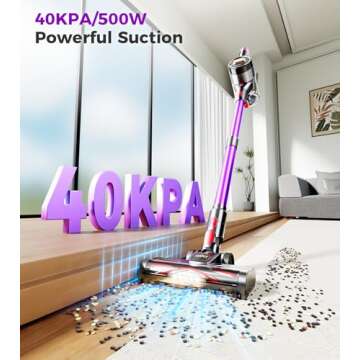 VIAFLY Cordless Vacuum Cleaner: 500W 40Kpa, 60Mins Run Time, Anti-tangle Stick Vacuum with Self-Stan...