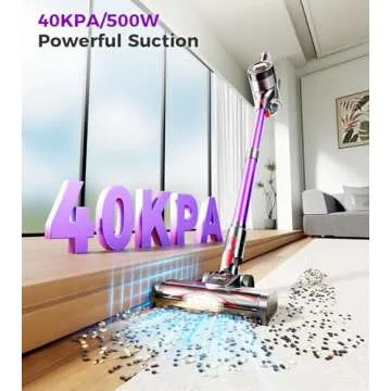 VIAFLY Cordless Vacuum Cleaner: 500W 40Kpa, 60Mins Run Time, Anti-tangle Stick Vacuum with Self-Stan...