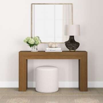 Plank+Beam Grand Console Table, 56 Inch Solid Wood Modern Sofa Table, Narrow Entryway Table for Hallway, Behind The Couch, Living Room, Foyer, Pecan Wirebrush