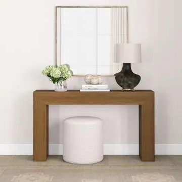 Plank+Beam Grand Console Table, 56 Inch Solid Wood Modern Sofa Table, Narrow Entryway Table for Hallway, Behind The Couch, Living Room, Foyer, Pecan Wirebrush