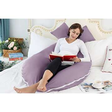 Meiz U Shaped Pregnancy Pillows for Sleeping, 65" Maternity Pillow for Full Body Support, Cooling Pregnancy Pillow with Jersey Cover, Purple