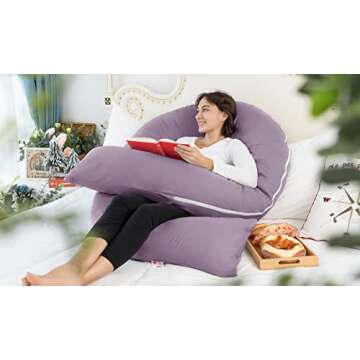 Meiz U Shaped Pregnancy Pillows for Sleeping, 65" Maternity Pillow for Full Body Support, Cooling Pregnancy Pillow with Jersey Cover, Purple