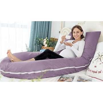 Meiz U Shaped Pregnancy Pillows for Sleeping, 65" Maternity Pillow for Full Body Support, Cooling Pregnancy Pillow with Jersey Cover, Purple