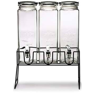 Circleware Triple XL Tall Yorkshire Beverage Drink Dispensers Lids and Black Metal Stand, 2.3 L, Clear