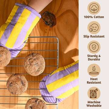 Folkulture Mini Oven Mitts Heat Resistant 5.75" x9", Set of 2 Short Oven Mitts with Hanging Loop, 10...