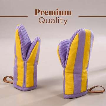 Folkulture Mini Oven Mitts Heat Resistant 5.75" x9", Set of 2 Short Oven Mitts with Hanging Loop, 100% Cotton Oven Gloves or Kitchen Mittens, Small Oven Mitt Set or Silicone Oven Mit