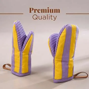 Folkulture Mini Oven Mitts Heat Resistant 5.75" x9", Set of 2 Short Oven Mitts with Hanging Loop, 100% Cotton Oven Gloves or Kitchen Mittens, Small Oven Mitt Set or Silicone Oven Mit