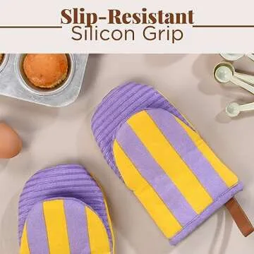 Folkulture Mini Oven Mitts Heat Resistant 5.75" x9", Set of 2 Short Oven Mitts with Hanging Loop, 100% Cotton Oven Gloves or Kitchen Mittens, Small Oven Mitt Set or Silicone Oven Mit