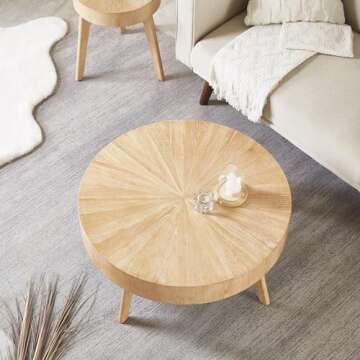 Gexpusm Round Wood Coffee Tables for Living Room, Farmhouse Circle Coffee Table, Rustic Mid Century ...