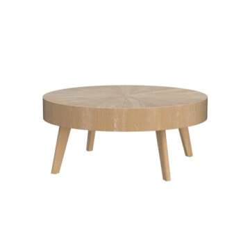 Gexpusm Round Wood Coffee Tables for Living Room, Farmhouse Circle Coffee Table, Rustic Mid Century Wooden Coffee Tables for Apartment, Easy Assembly (Only Coffee Table, 31.50" Dx31.50 Wx14.29 H)