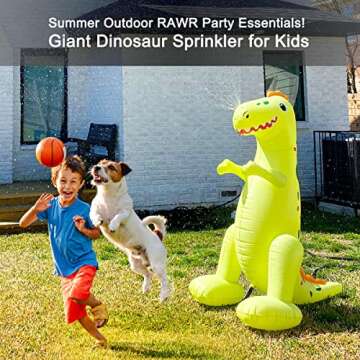 Float Joy Sprinkler for Kids Outdoor Play Water Sprinkler Inflatable 5.5ft Giant Dinosaur T-REX Grea...