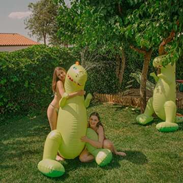 Float Joy Sprinkler for Kids Outdoor Play Water Sprinkler Inflatable 5.5ft Giant Dinosaur T-REX Great Gift for Kids and Adults Water Toy for Pool Party Decorations Summer Yard Party