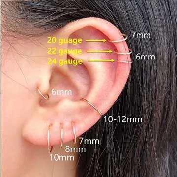 14K Gold Filled Small Gold Hoop Earrings for Women Men, Tiny Thin Huggie Hoop Earrings, Cartilage Earring Tragus Helix Piercing Jewelry Nose Rings Hoops, 7mm 22 Gauge