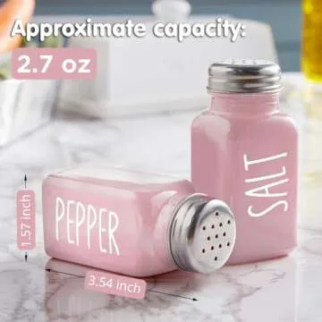 Pink Salt and Pepper Shakers Set - Pink Kitchen Decor and Accessories - Cute Glass Salt Shaker for Kitchen and Table, RV, Camp,BBQ