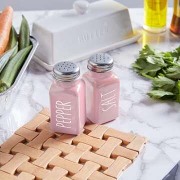 Pink Salt and Pepper Shakers Set - Pink Kitchen Decor and Accessories - Cute Glass Salt Shaker for Kitchen and Table, RV, Camp,BBQ