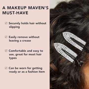 Kitsch Metal Rhinestone Creaseless Hair Clips - Stylish No Bend Clips for Makeup & Styling | Gentle on Hair, No Creases | Chic Hematite Finish | Hair Accessories for Effortless Style - Set of 2