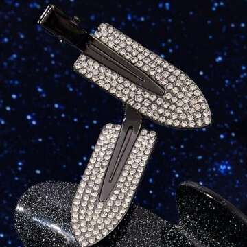 Kitsch Metal Rhinestone Creaseless Hair Clips - Stylish No Bend Clips for Makeup & Styling | Gentle on Hair, No Creases | Chic Hematite Finish | Hair Accessories for Effortless Style - Set of 2