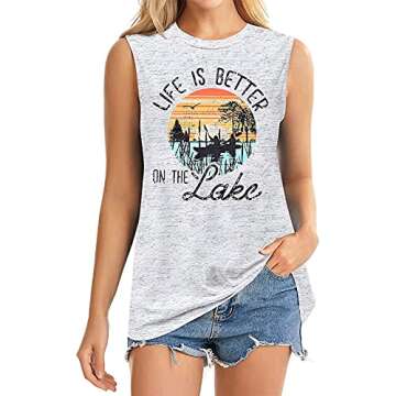 Lake is Better on The Lake Tanks Top Women Summer Lake Life Nature Vest Casual Sleeveless Vacation Shirts White
