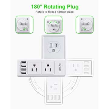 Multi Plug Outlet Extender, EyGde Outlet Splitter with Rotating Plug, 6 Wall Outlet Widely Space and...