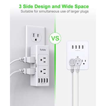 Multi Plug Outlet Extender with Rotating Design