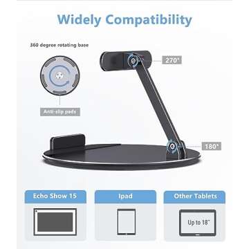Almoz Swivel and Tilt Stand for Echo Show 15, Aluminum Stand for Show 15.6" Smart Display and Up to ...