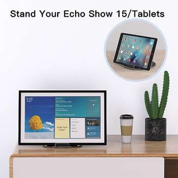 Almoz Swivel and Tilt Stand for Echo Show 15, Aluminum Stand for Show 15.6" Smart Display and Up to 18" iPad/Tablets, with 360 Degree Rotating Base, Viewing Angle Adjustable, No Need Mounting (Black)