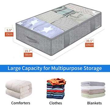 Onlyeasy Large Underbed Storage Bags Organizer Container (2 Pack) with 4 Handles and 2 Sturdy Zipper...
