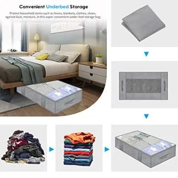Onlyeasy Large Underbed Storage Bags Organizer Container (2 Pack) with 4 Handles and 2 Sturdy Zippers, Blankets Clothes Comforters Foldable Storage Bags with Clear Window, Herringbone Grey, MXRUBBP2