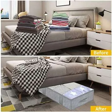 Onlyeasy Large Underbed Storage Bags Organizer Container (2 Pack) with 4 Handles and 2 Sturdy Zippers, Blankets Clothes Comforters Foldable Storage Bags with Clear Window, Herringbone Grey, MXRUBBP2