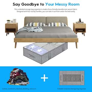 Onlyeasy Large Underbed Storage Bags Organizer Container (2 Pack) with 4 Handles and 2 Sturdy Zippers, Blankets Clothes Comforters Foldable Storage Bags with Clear Window, Herringbone Grey, MXRUBBP2