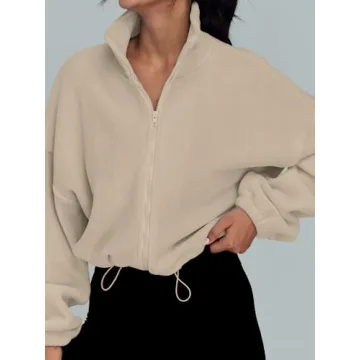 AUTOMET Women's Cozy Zip Up Fleece Jacket in Khaki