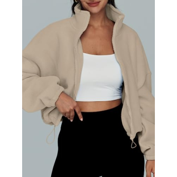 AUTOMET Women's Cozy Zip Up Fleece Jacket in Khaki