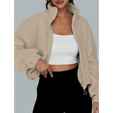 AUTOMET Women's Cozy Zip Up Fleece Jacket in Khaki